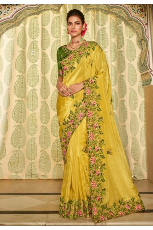 Yellow viscose festival wear saree 7004