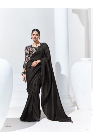 Organza Tissue Silk Saree with blouse in Black color 2140