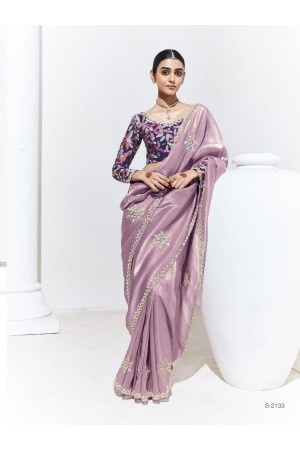 Organza Tissue Silk Saree with blouse in Lavender and purple 2133