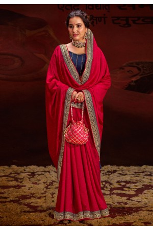Vichitra Silk Saree with blouse in Magenta and blue 4006