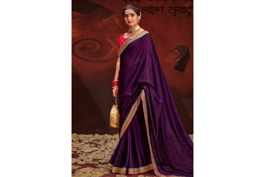 Women's Nylon Violet Woven Design Handloom Saree With Blouse Piece main image 1