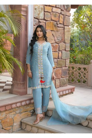 Light Blue salwar suit with hand work embroidery for wedding 42