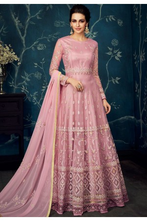 baby pink georgette embroidered floor length anarkali suit 27020