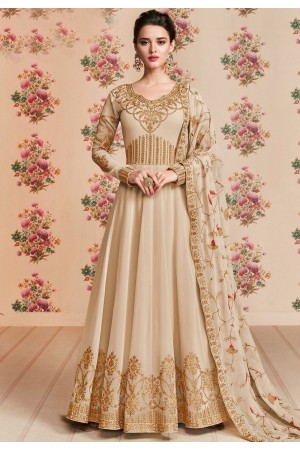 beige georgette embroidered long anarkali suit 8191