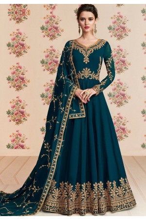 blue georgette embroidered long anarkali suit 8194