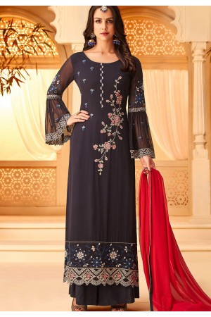 blue shade georgette embroidered palazzo style suit 5116