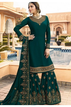 drashti dhami blue shade satin georgette embroidered sharara style suit 3607