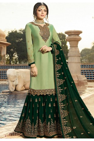 drashti dhami green satin georgette embroidered sharara style suit 3605