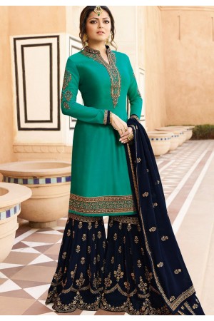 drashti dhami sky blue satin georgette embroidered sharara style suit 3609