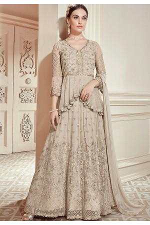 light grey heavy net embroidered anarkali wedding suit 905