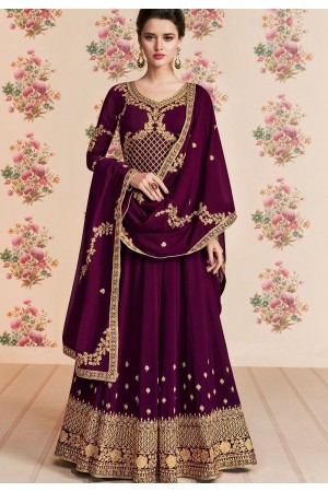 purple georgette embroidered long anarkali suit 8193