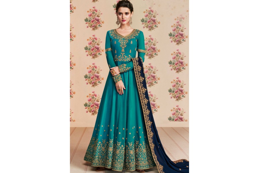 Teal Georgette Anarkali Salwar Suit