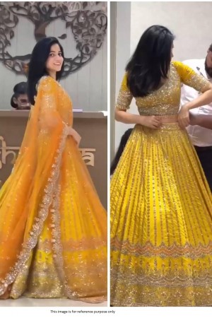 Bollywood Model Yellow sequins embroidery georgette lehenga choli