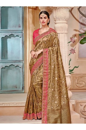 Golden brown pure banarasi silk jacquard wedding saree 2007