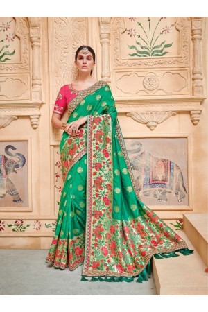 Green pink pure banarasi silk wedding saree 2010