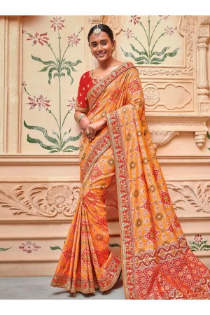 Orange color silk pure banarasi wedding saree 2006