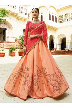 Peach pink silk Indian wedding lehenga choli 808