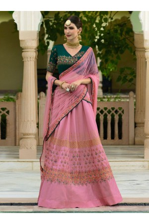 Pink green silk Indian wedding lehenga choli 809