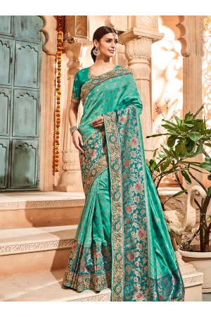 Sea green pure banarasi silk jacquard silk wedding saree 2004