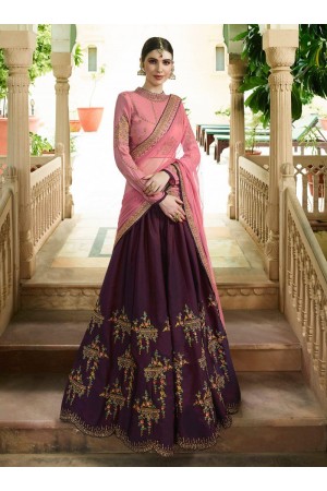 Wine pink silk Indian wedding lehenga choli 805