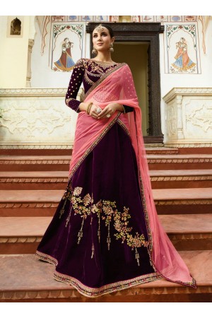 Wine pink silk Indian wedding lehenga choli 810