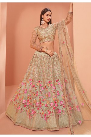 Beige net embroidered sequins work lehenga choli 1037