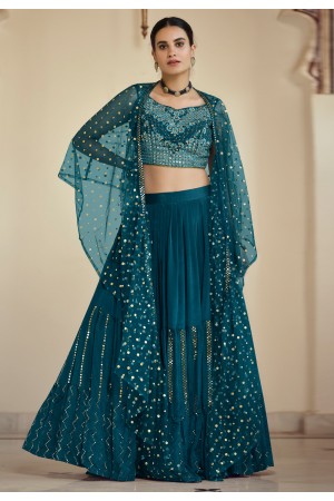 Blue crepe readymade sequins work lehenga choli 8203