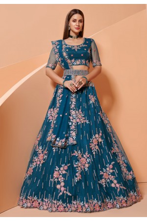 Blue net embroidered lehenga choli 1030