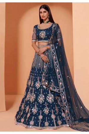 Blue net embroidered lehenga choli 1034