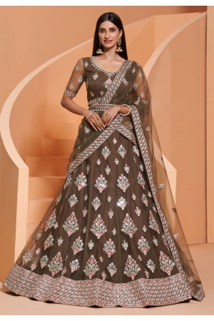 Brown net embroidered lehenga choli 1033