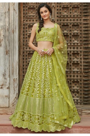 Green organza embroidered lehenga choli 1001