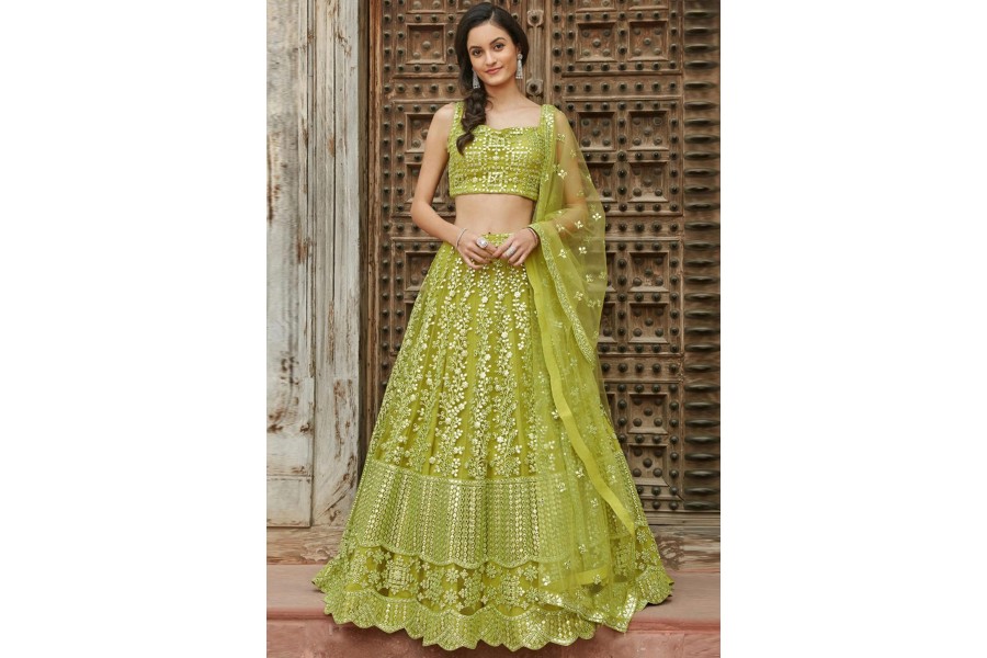 Traditional Function Wear Lehenga Choli Collection Green Organza Silk Lehenga Choli