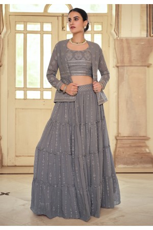 Grey georgette readymade jacket style lehenga choli 8204