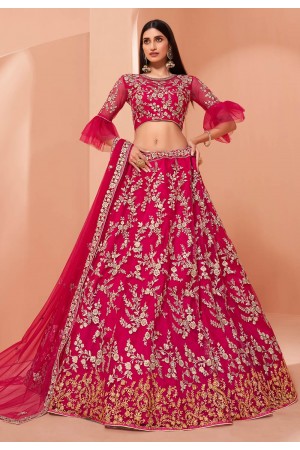 Magenta net embroidered lehenga choli 1036