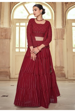 Maroon georgette readymade jacket style lehenga choli 8206