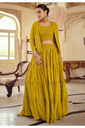 Mustard georgette readymade jacket style lehenga choli 8201