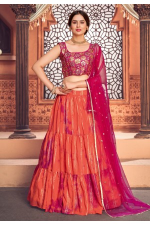 Orange cotton sequins work lehenga choli 1735