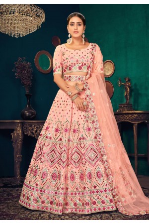 Peach georgette lehenga choli 1824