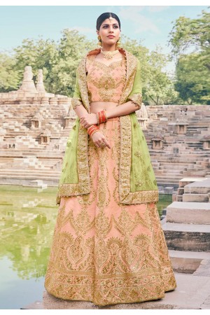 Peach silk embroidered lehenga choli 4228