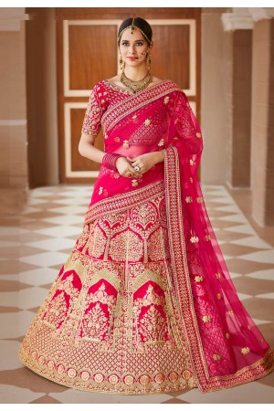 Pink bridal velvet lehenga choli 8305