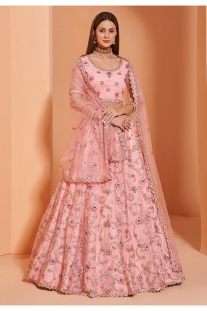 Pink net embroidered lehenga choli 1029