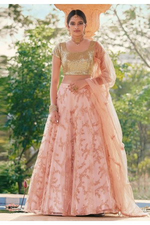 Pink net embroidered lehenga choli 4218