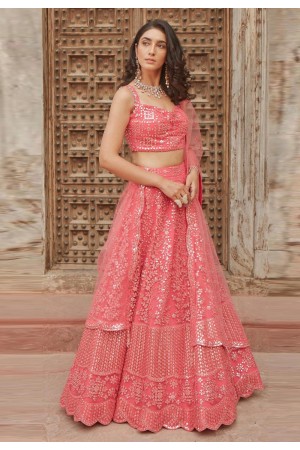 Pink organza embroidered lehenga choli 1003