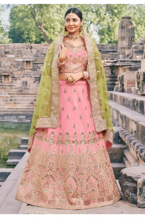 Pink silk embroidered lehenga choli 4227