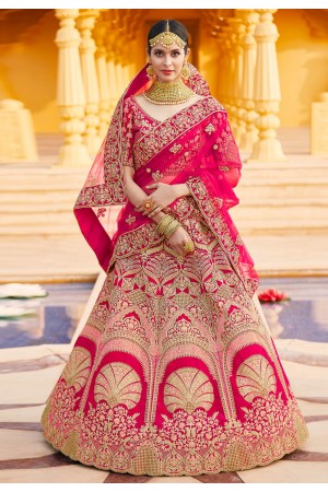 Pink velvet bridal lehenga choli 8301