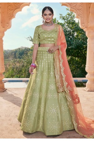 Pista green silk embroidered lehenga choli 4217