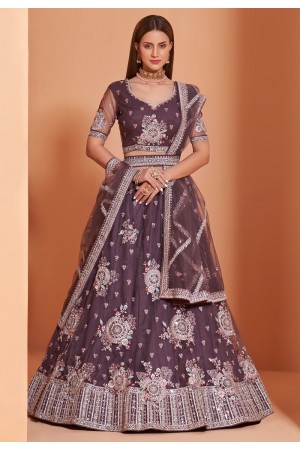 Purple net embroidered lehenga choli 1032