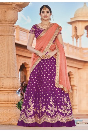 Purple silk embroidered lehenga choli 4222