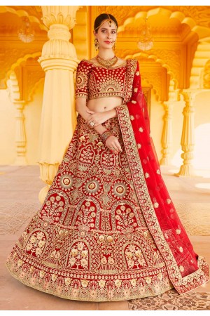 Red bridal velvet lehenga choli 8313