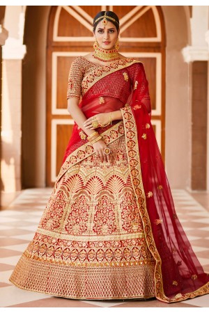 Red bridal velvet lehenga choli 8316